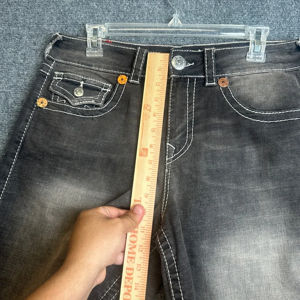True Religion Baggy Denim Jort Mens 28 Black Cocoa‎ Crumble Big T Flap NWT